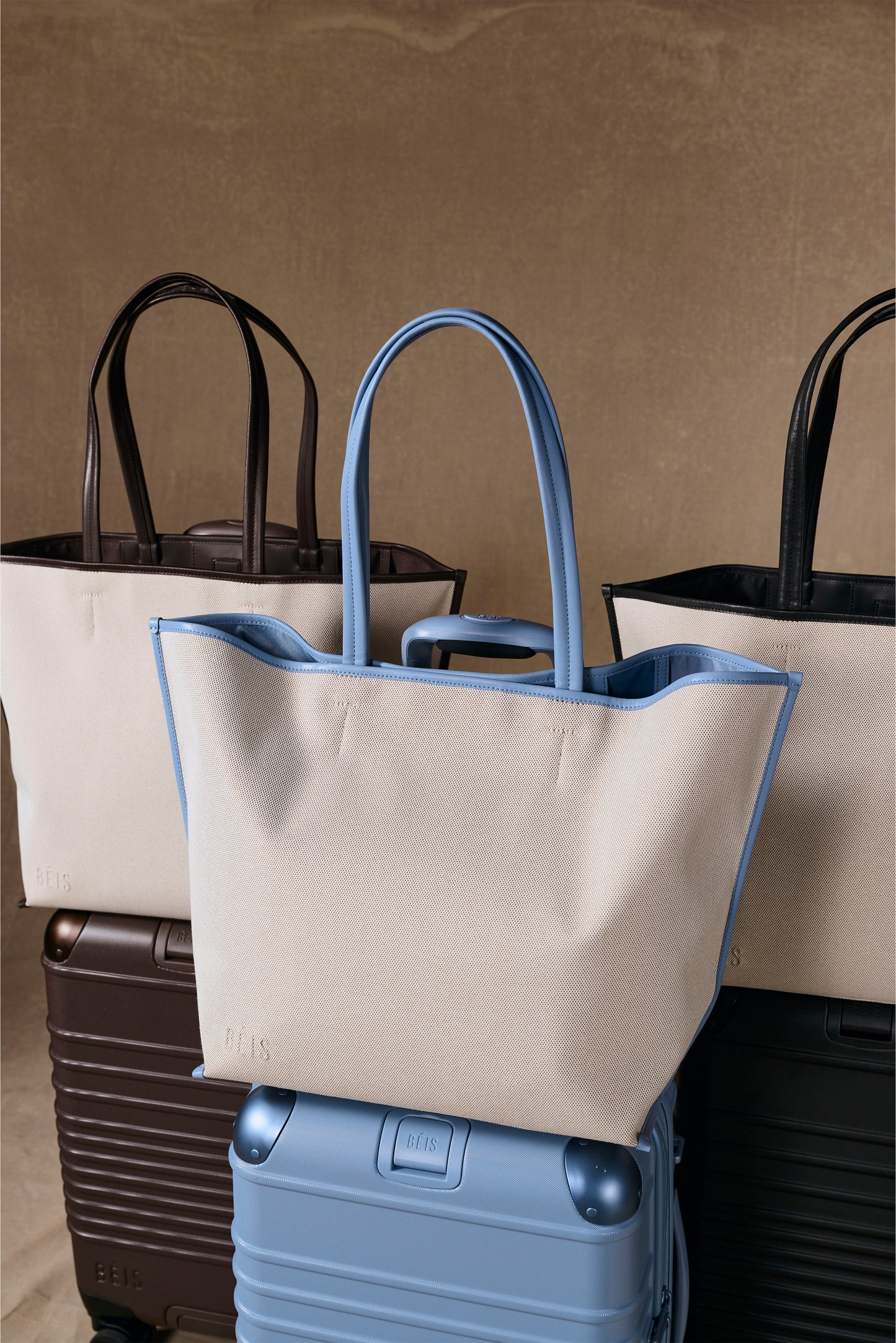 The Canvas and Leather Tote in Dusty Blue
